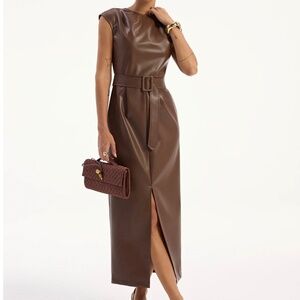 Commense Pleather Brown Midi Dress